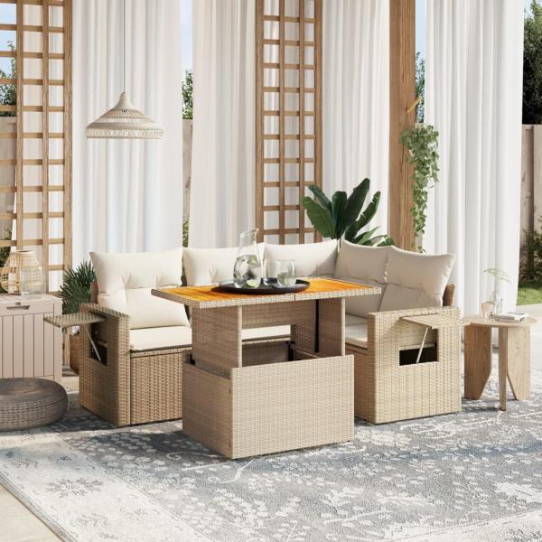 ARDEBO.de - 5-tlg. Garten-Sofagarnitur mit Kissen Beige Poly Rattan