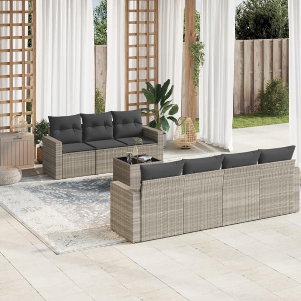 ARDEBO.de - 8-tlg. Garten-Sofagarnitur mit Kissen Hellgrau Poly Rattan