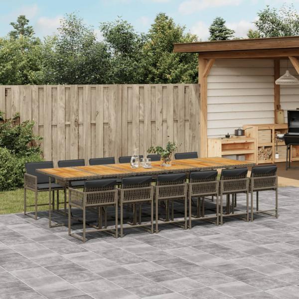 ARDEBO.de - 13-tlg. Garten-Essgruppe mit Kissen Grau Poly Rattan