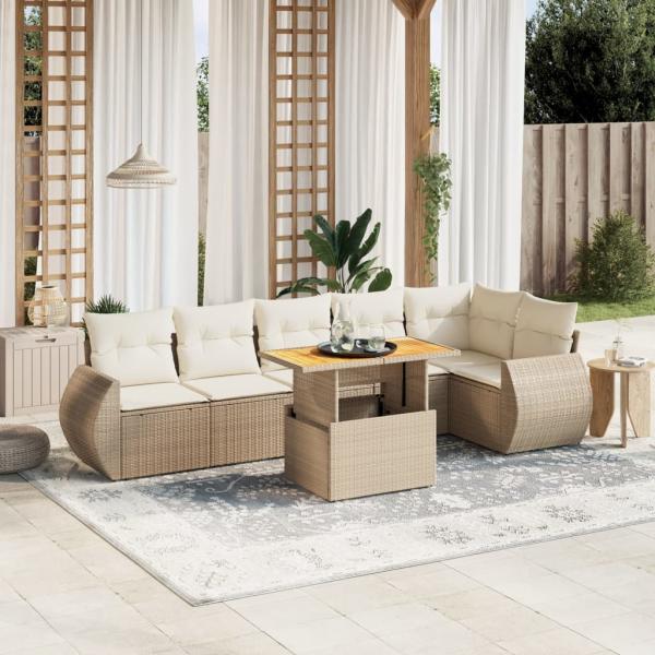 ARDEBO.de - 7-tlg. Garten-Sofagarnitur mit Kissen Beige Poly Rattan