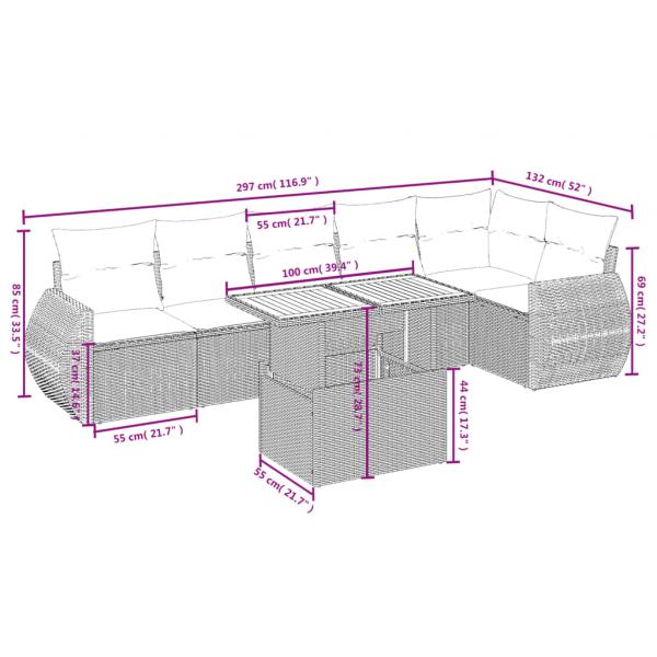 7-tlg. Garten-Sofagarnitur mit Kissen Beige Poly Rattan