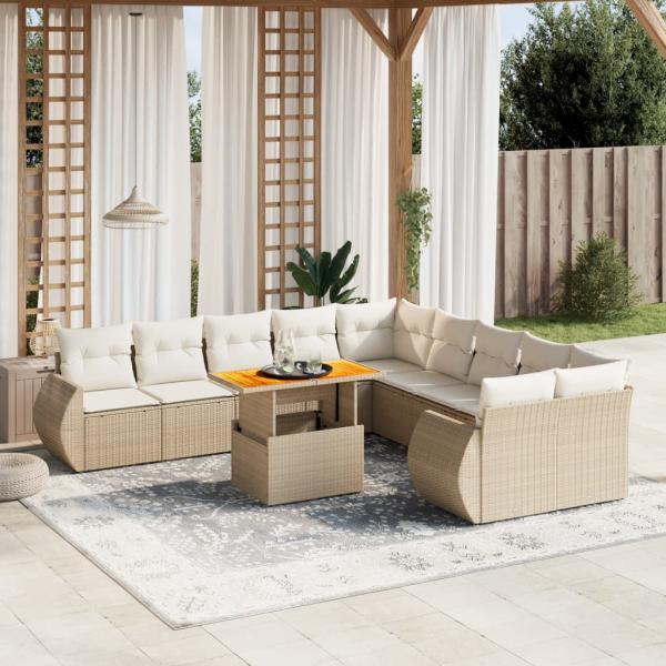 ARDEBO.de - 11-tlg. Garten-Sofagarnitur mit Kissen Beige Poly Rattan