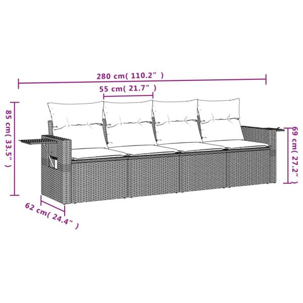 4-tlg. Garten-Sofagarnitur mit Kissen Hellgrau Poly Rattan