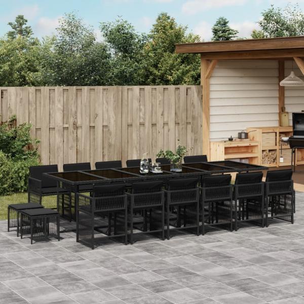 ARDEBO.de - 17-tlg. Garten-Essgruppe mit Kissen Schwarz Poly Rattan