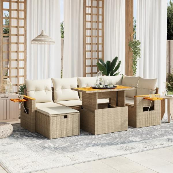 ARDEBO.de - 7-tlg. Garten-Sofagarnitur mit Kissen Beige Poly Rattan