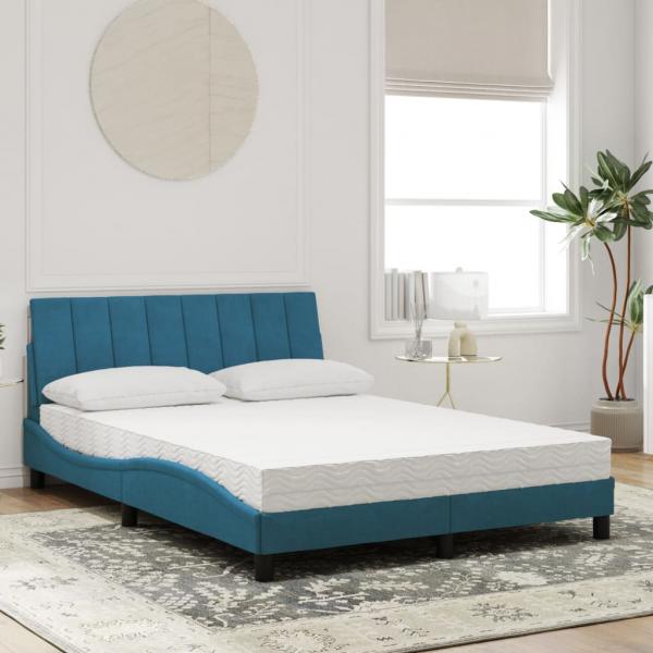 Bett mit Matratze Blau 140x190 cm Samt