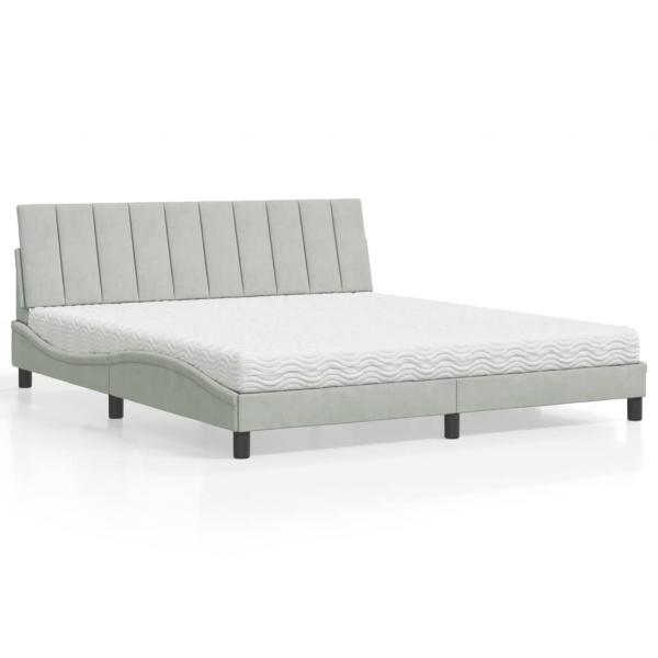 ARDEBO.de - Bett mit Matratze Hellgrau 180x200 cm Samt