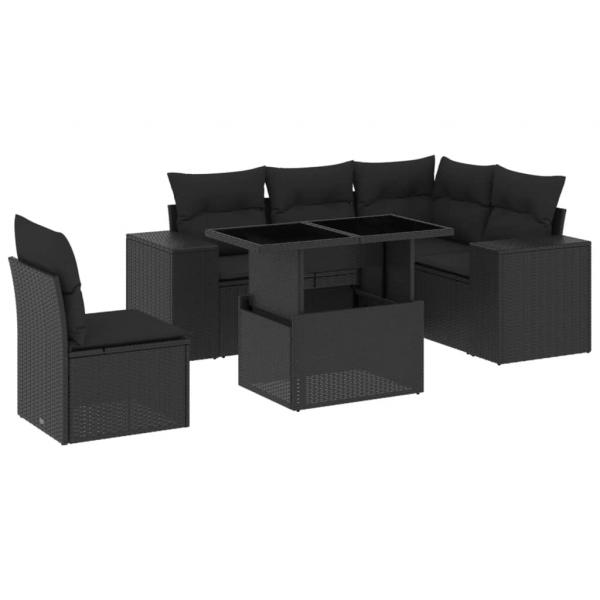 6-tlg. Garten-Sofagarnitur mit Kissen Schwarz Poly Rattan