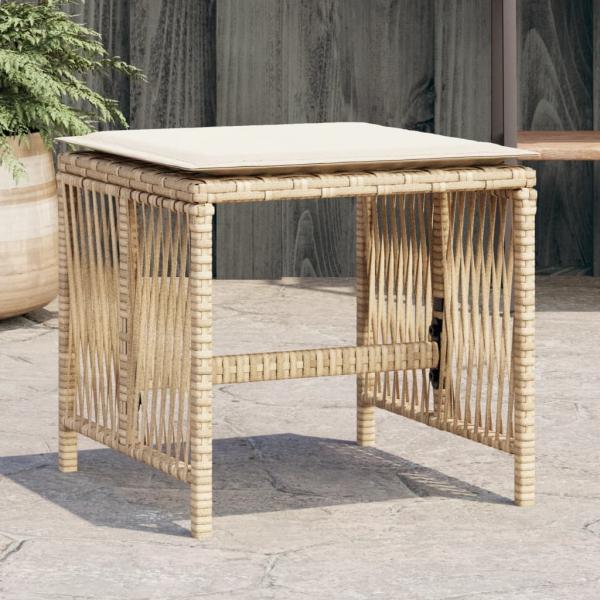 ARDEBO.de - Gartenhocker mit Kissen 4 Stk. Beige 41x41x36 cm Poly Rattan