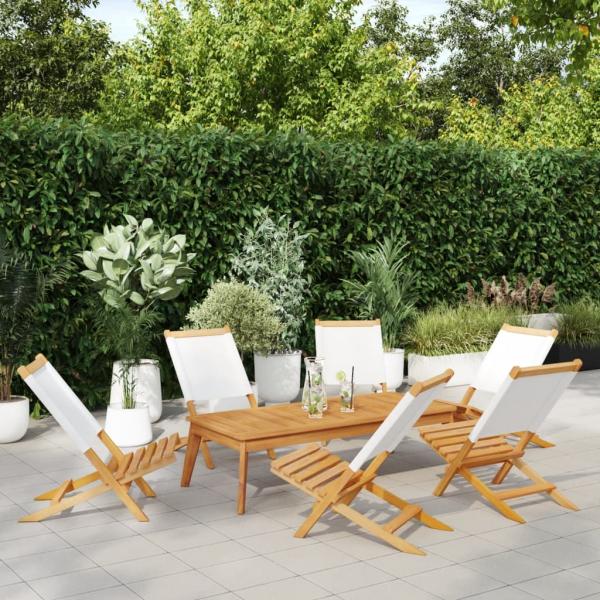 ARDEBO.de - Gartenstühle 6 Stk. Klappbar Cremeweiß Stoff und Massivholz