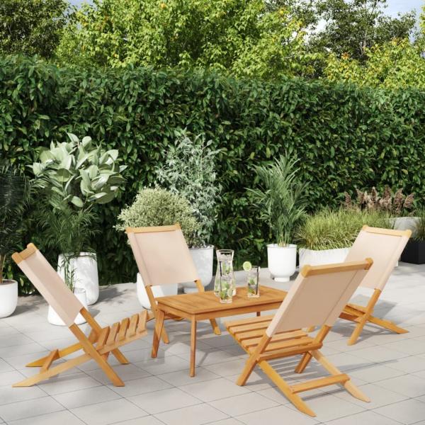 ARDEBO.de - Gartenstühle 4 Stk. Klappbar Beige Stoff und Massivholz