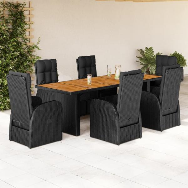 ARDEBO.de - 7-tlg. Garten-Essgruppe mit Kissen Schwarz Poly Rattan