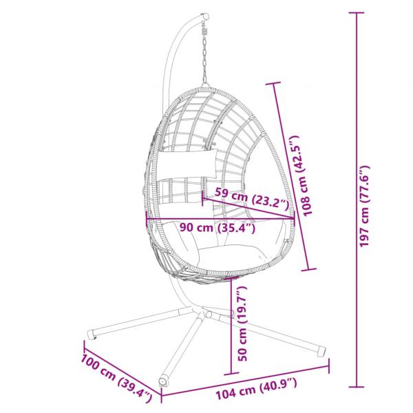 Hängesessel Ei-Design mit Ständer Anthrazit Rattan und Stahl