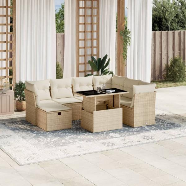 ARDEBO.de - 8-tlg. Garten-Sofagarnitur mit Kissen Beige Poly Rattan