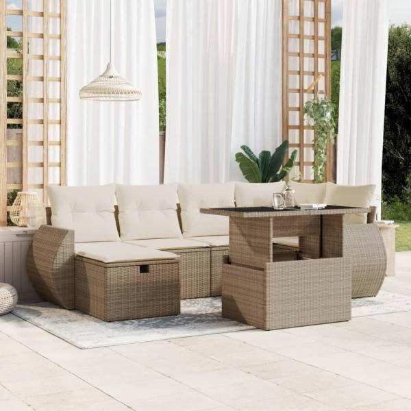 ARDEBO.de - 7-tlg. Garten-Sofagarnitur mit Kissen Beige Poly Rattan