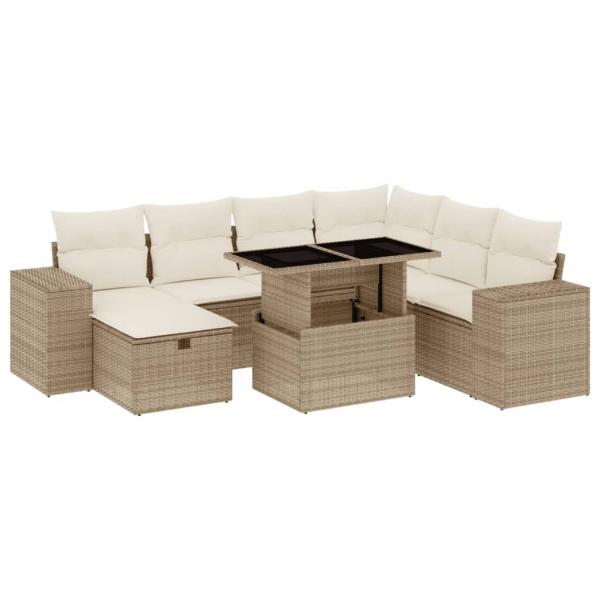 8-tlg. Garten-Sofagarnitur mit Kissen Beige Poly Rattan