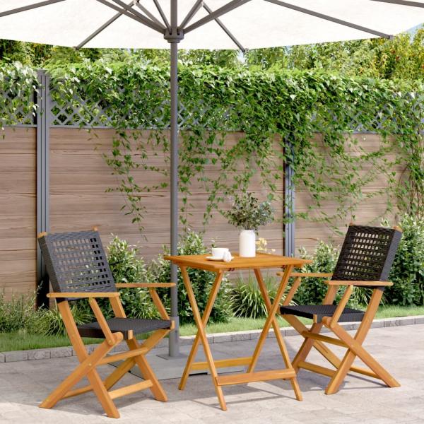 ARDEBO.de - 3-tlg. Bistro-Set Schwarz Poly Rattan und Massivholz