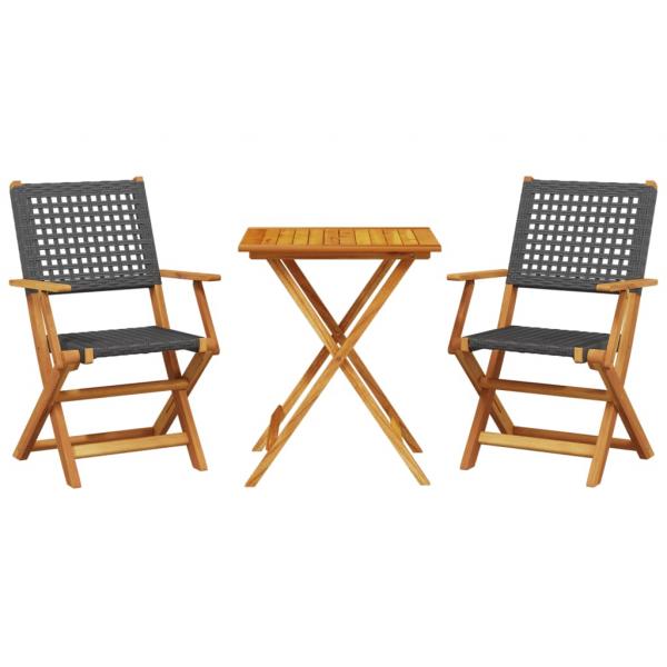 3-tlg. Bistro-Set Schwarz Poly Rattan und Massivholz