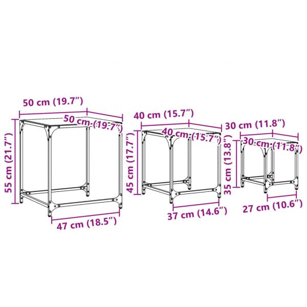 Satztische 3 Stk. mit Glasplatte Transparent Stahl