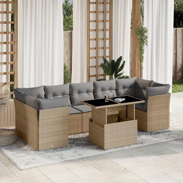 ARDEBO.de - 8-tlg. Garten-Sofagarnitur mit Kissen Beige Poly Rattan