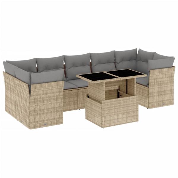 8-tlg. Garten-Sofagarnitur mit Kissen Beige Poly Rattan