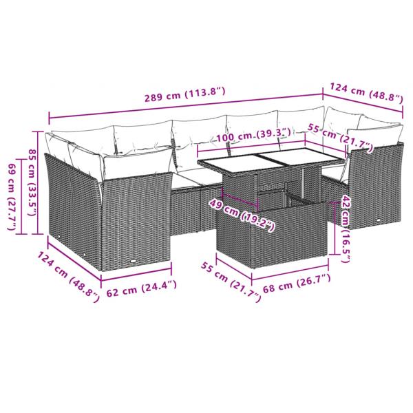 8-tlg. Garten-Sofagarnitur mit Kissen Beige Poly Rattan