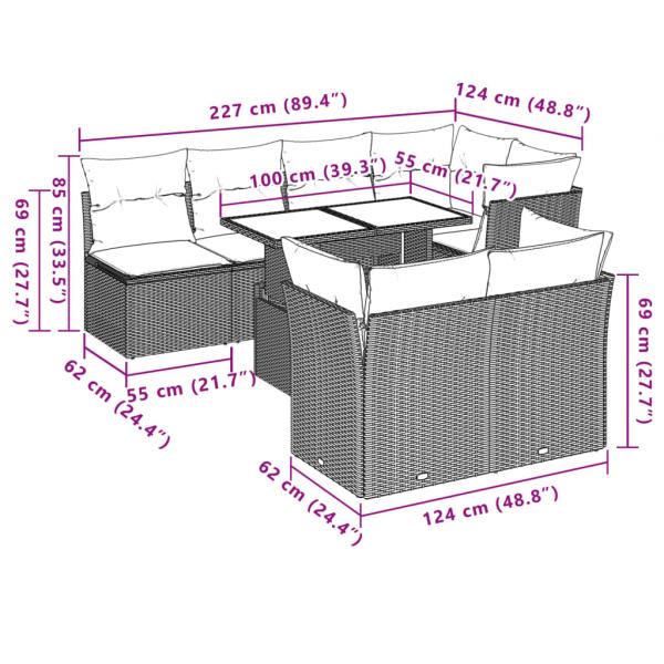 8-tlg. Garten-Sofagarnitur mit Kissen Beige Poly Rattan