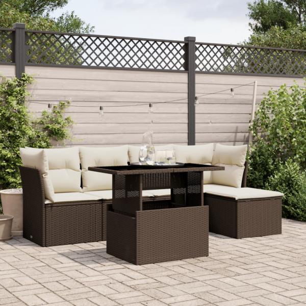 ARDEBO.de - 6-tlg. Garten-Sofagarnitur mit Kissen Braun Poly Rattan