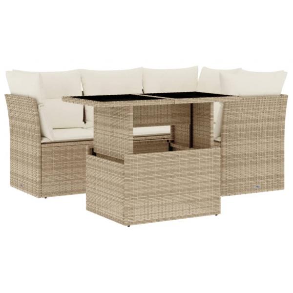 5-tlg. Garten-Sofagarnitur mit Kissen Beige Poly Rattan