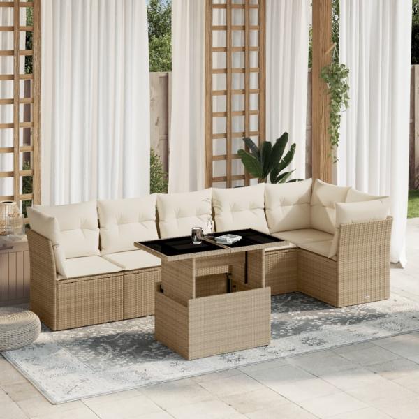 ARDEBO.de - 7-tlg. Garten-Sofagarnitur mit Kissen Beige Poly Rattan