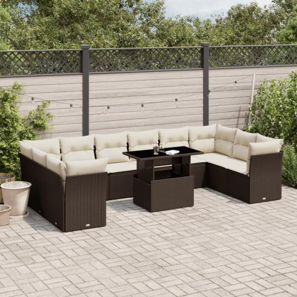 ARDEBO.de - 11-tlg. Garten-Sofagarnitur mit Kissen Braun Poly Rattan