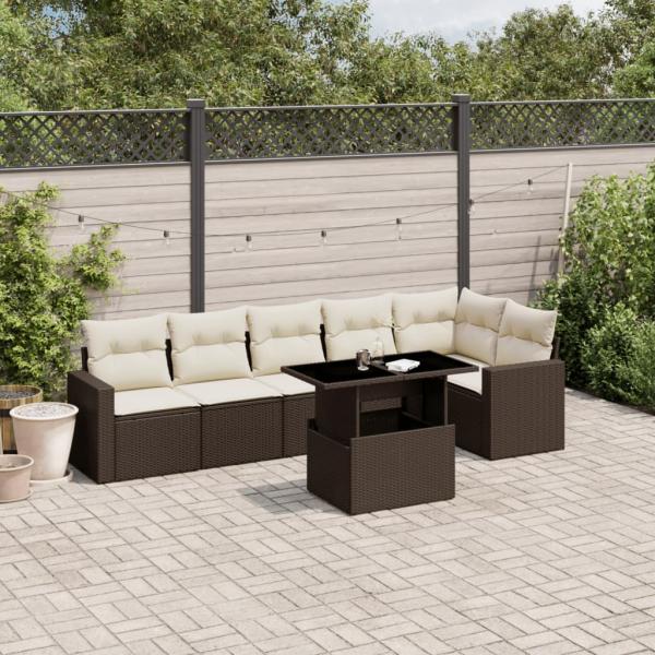 ARDEBO.de - 7-tlg. Garten-Sofagarnitur mit Kissen Braun Poly Rattan