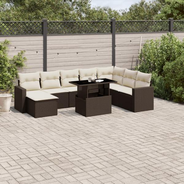 ARDEBO.de - 9-tlg. Garten-Sofagarnitur mit Kissen Braun Poly Rattan