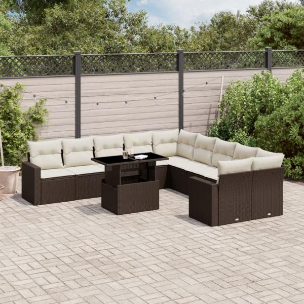 ARDEBO.de - 11-tlg. Garten-Sofagarnitur mit Kissen Braun Poly Rattan