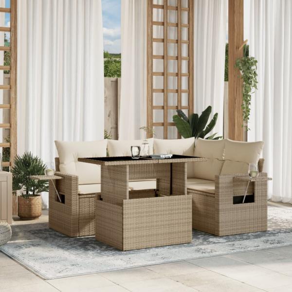 ARDEBO.de - 5-tlg. Garten-Sofagarnitur mit Kissen Beige Poly Rattan