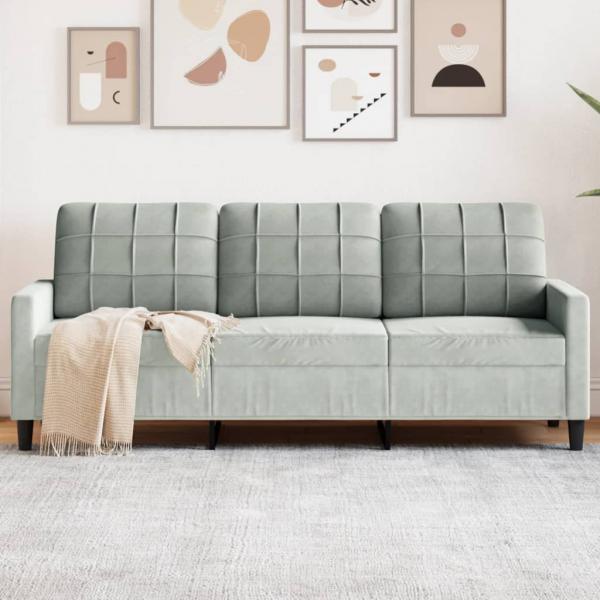 ARDEBO.de - 3-Sitzer-Sofa Hellgrau 180 cm Samt