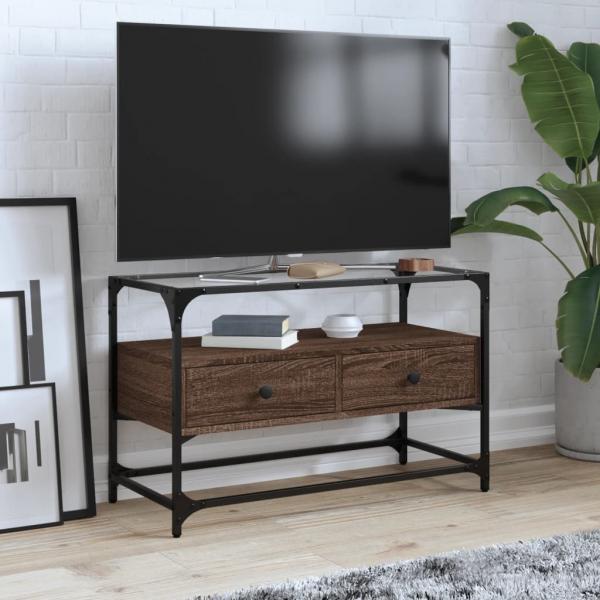 ARDEBO.de - TV-Schrank mit Glasplatte Braun Eiche 80x35x51 cm Holzwerkstoff