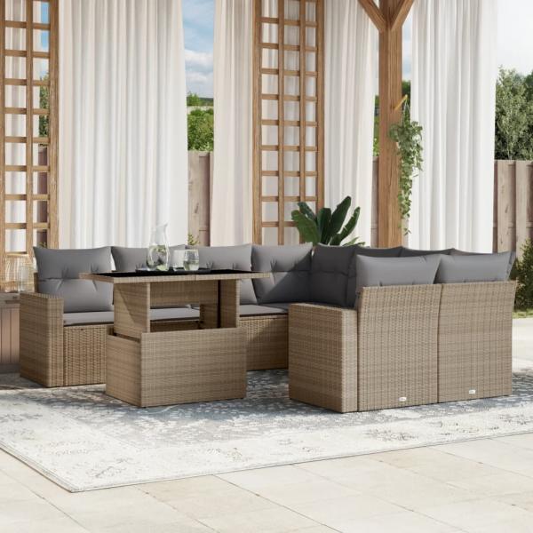 ARDEBO.de - 9-tlg. Garten-Sofagarnitur mit Kissen Beige Poly Rattan