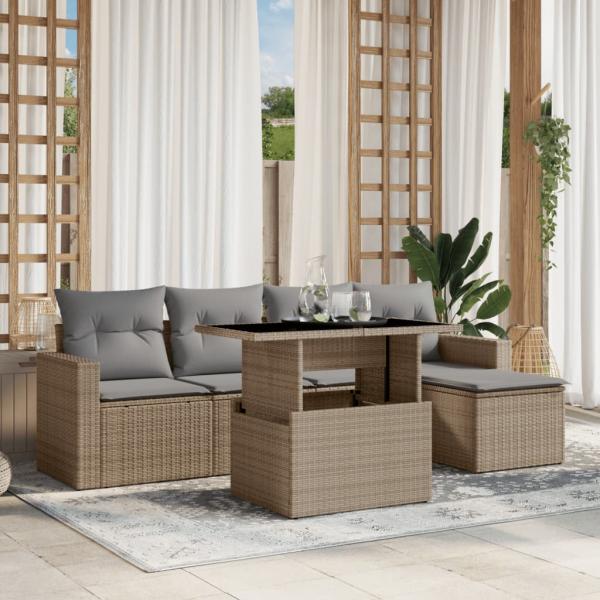 ARDEBO.de - 6-tlg. Garten-Sofagarnitur mit Kissen Beige Poly Rattan