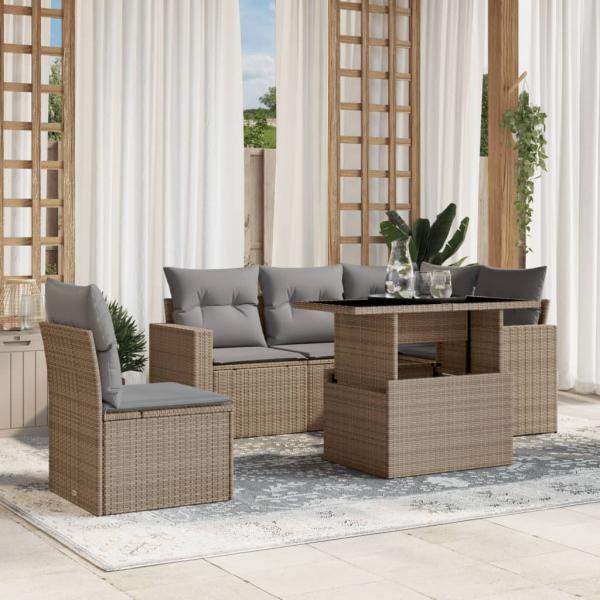 ARDEBO.de - 6-tlg. Garten-Sofagarnitur mit Kissen Beige Poly Rattan