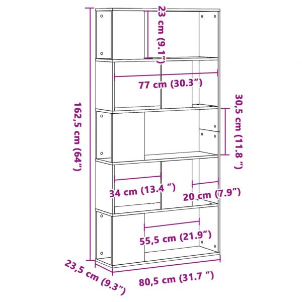 Bücherregal 5 Böden Grau Sonoma 80,5x23,5x162,5 Holzwerkstoff