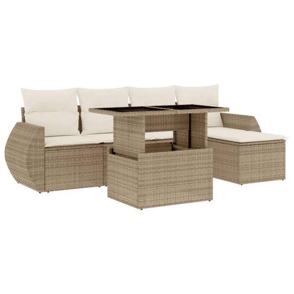 6-tlg. Garten-Sofagarnitur mit Kissen Beige Poly Rattan