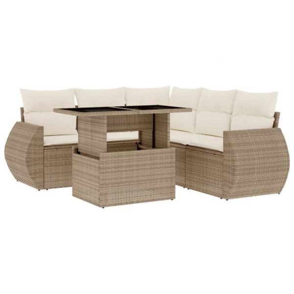 6-tlg. Garten-Sofagarnitur mit Kissen Beige Poly Rattan