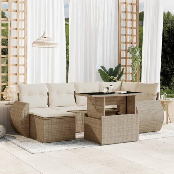 ARDEBO.de - 7-tlg. Garten-Sofagarnitur mit Kissen Beige Poly Rattan