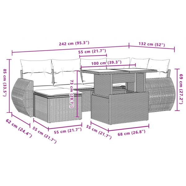 7-tlg. Garten-Sofagarnitur mit Kissen Beige Poly Rattan