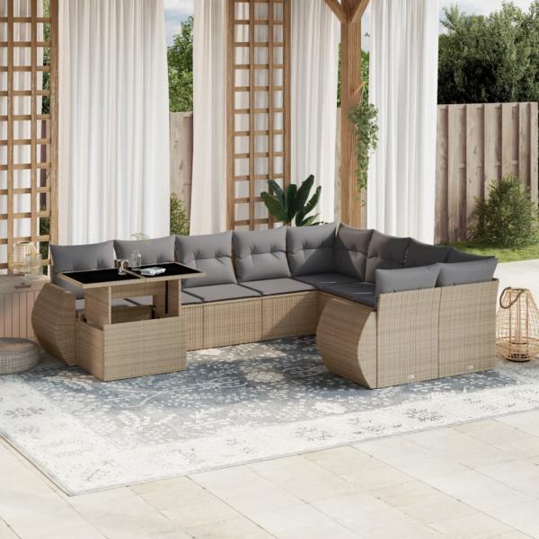 ARDEBO.de - 10-tlg. Garten-Sofagarnitur mit Kissen Beige Poly Rattan