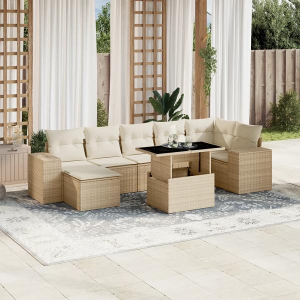 ARDEBO.de - 8-tlg. Garten-Sofagarnitur mit Kissen Beige Poly Rattan