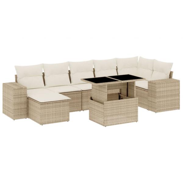 8-tlg. Garten-Sofagarnitur mit Kissen Beige Poly Rattan