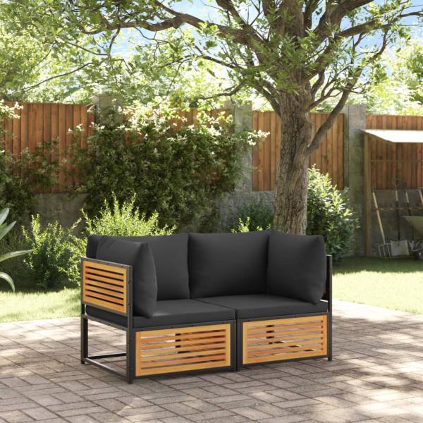 ARDEBO.de - 2-tlg. Garten-Sofa-Set mit Kissen Massivholz Akazie