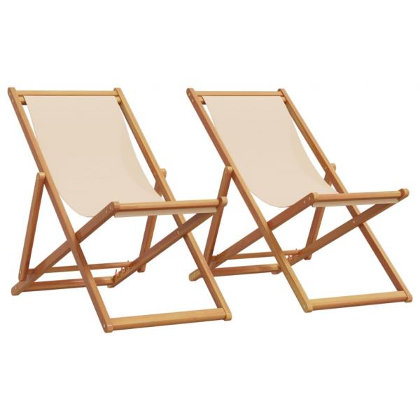 ARDEBO.de - Strandstühle 2 Stk. Klappbar Beige Stoff und Massivholz